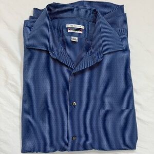 Van Heusen Men's Blue White Stripe Classic Fit Flex Collar 16 1/2 34/35 Pocket
